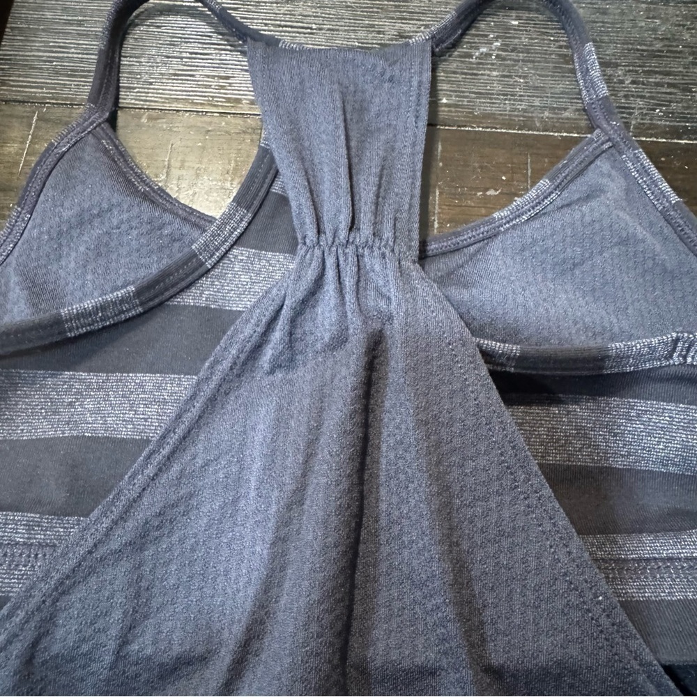 Lululemon black & gray tank top with attached sports bra, razor back, size 4. - Picture 10 of 14
